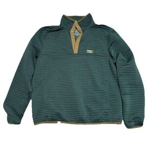 LL Bean Airlight Knit Pullover Men's L Green Ribbed 1/4 Snap Light Outdoor Logo